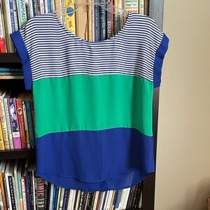 Navy and Green Striped Women's Blouse